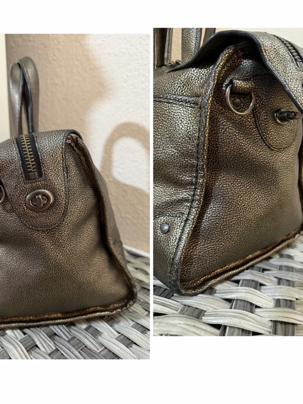 Coach Rhyder Satchel Metallic Two Tone Leather Brass Black - Style 33739 - Picture 9 of 16